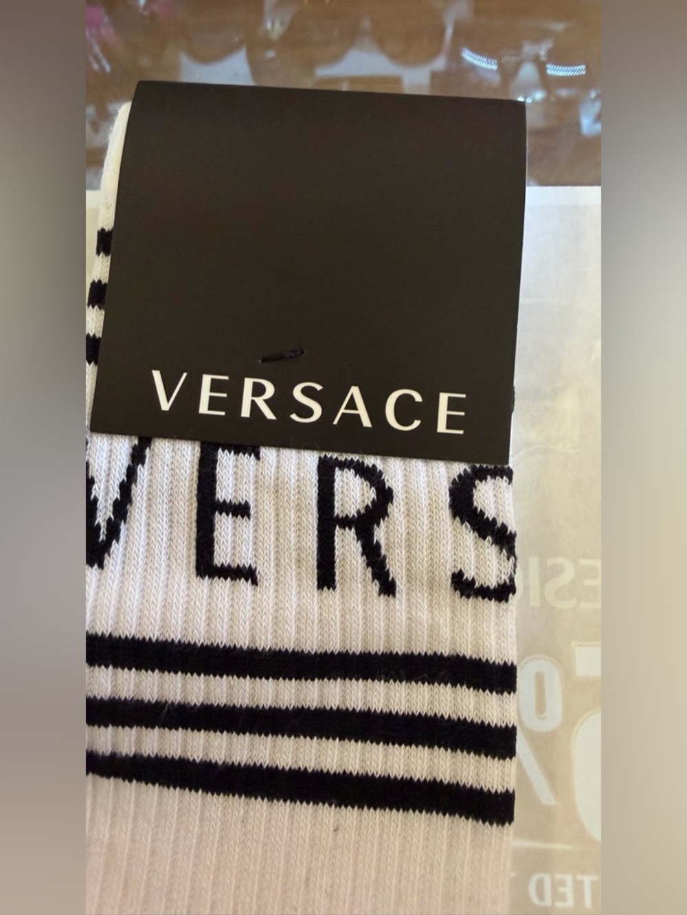 Versace Black and White Logo Crew Socks